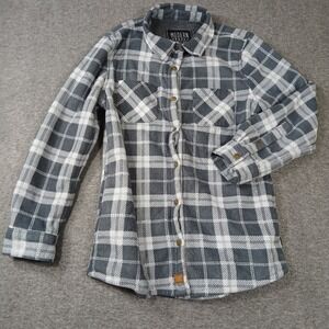 Modern‎ Canvas Mens Grey Plaid Sherpa Lined Fleece Shirt Jacket Small